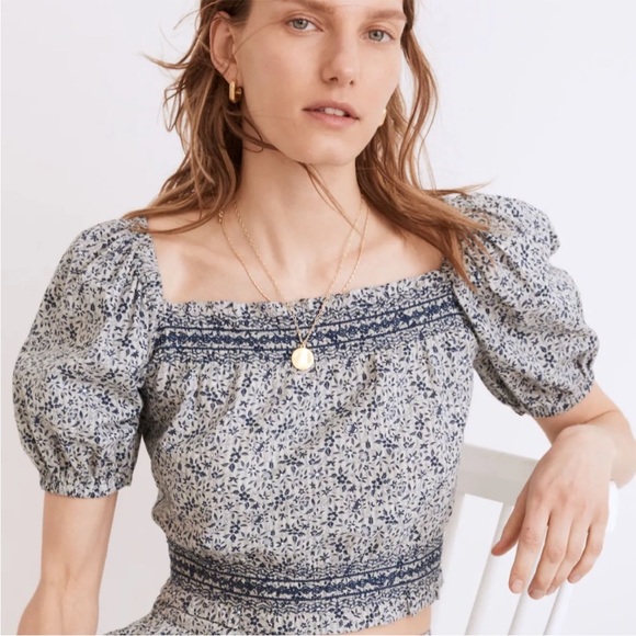 Madewell Tops - Madewell Jeanette Crop Top Florentine Floral Blue Size Large NWT Boho